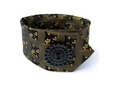 Repurposed Necktie Bracelet with Vintage Button, Black, Gold