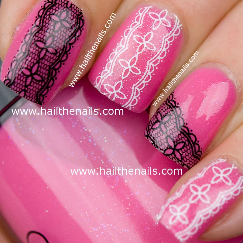 Black & White Lace Nail Art Water Transfer Decal
