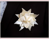 Hand-weaved Ivory Ribbon Lotus Flower Boutonniere - Prom, Wedding, Groom, Lapel