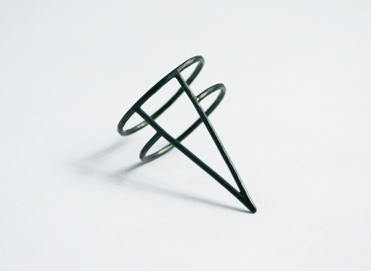 Large Black Silver Spike Ring, Oxidized Black, Triangle, Dagger, Sharp, Thin Silver Ring
