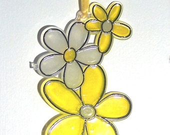Ornament- Daisies - Acrylic - Yellow & White - Handpainted Home Decor