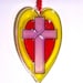 ORNAMENT - Heart & Cross- Acrylic - Red - Yellow- Lilac- Handpainted Home Decor