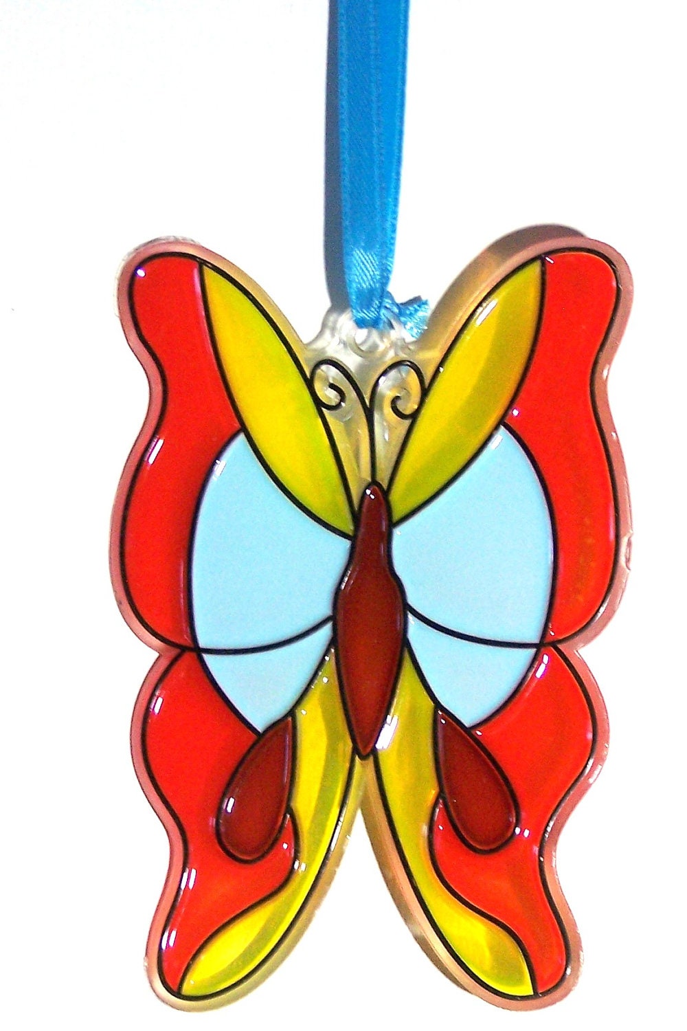 ORNAMENT - Butterfly - Acrylic - Hand Painted Orange - Yellow - Blue - Home Decor
