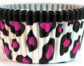 Hot Pink Leopard Cupcake Baking Cups Wrappers 50 pieces, great for glamour diva rock star princess party or bachelorette and wedding chic