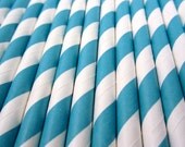 25 TURQUOISE and WHITE Striped Paper Straws with Party Flags - Cake Accessory Lollipop Sticks - Baking Craft Party Supplies Il_170x135