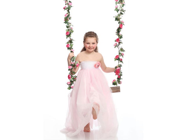 Flower girl dress, children clothing, girl dress, pink and white toddler dress with flower, princess tutu dress "ROSE PRINCESS" - Ninidress