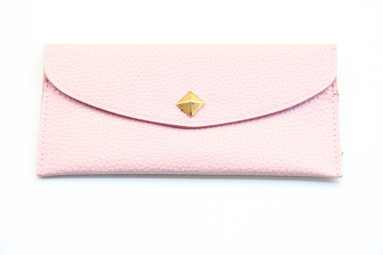 Pale pink Leather wallet with golden pyramid