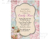 Bridal Shower High Tea Invitation - Baby Shower Adult Teen Girl Birthday Tea Party - Summer Spring Shabby Chic Printable Invitation No57