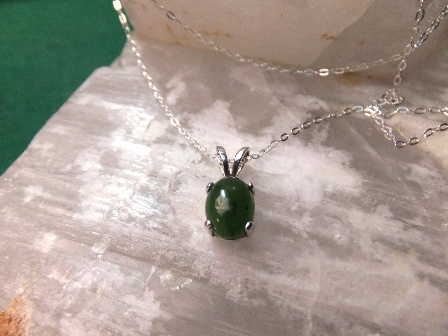 8x6mm Jade & Sterling Silver 18" Necklace