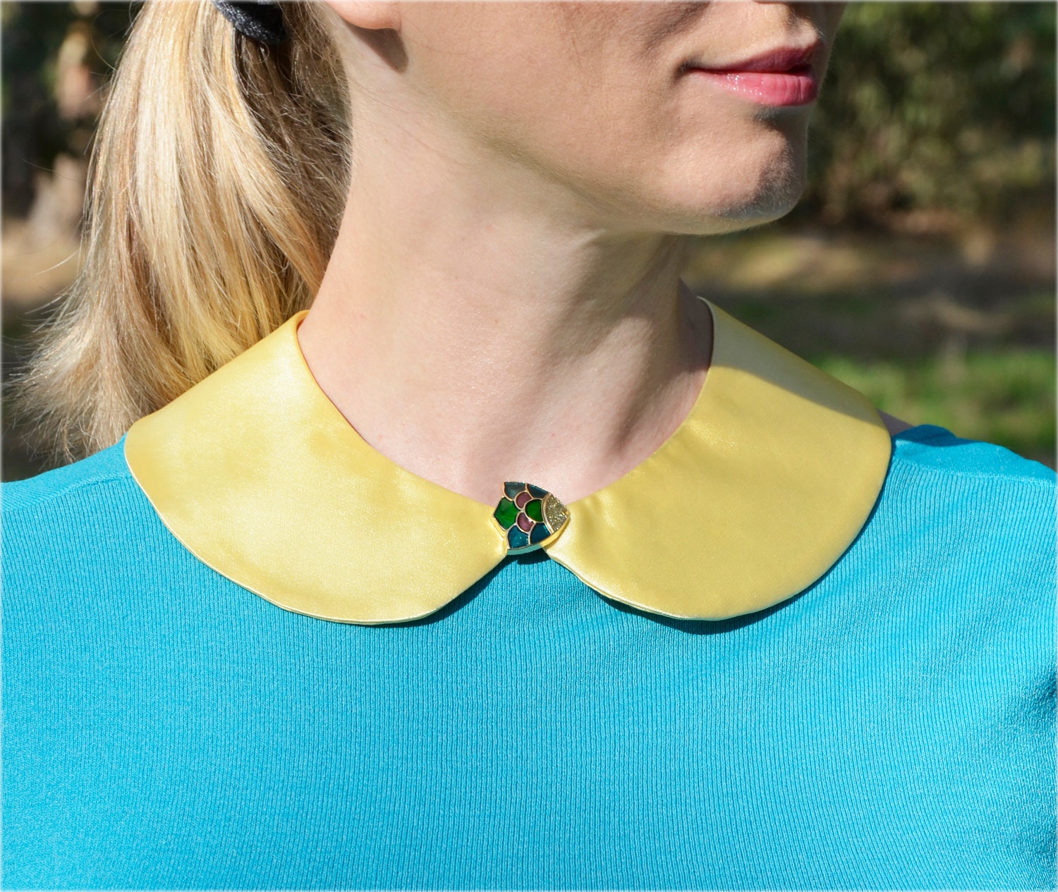 Gold Satin Women Detachable Handmade Peter Pan Collar Necklace