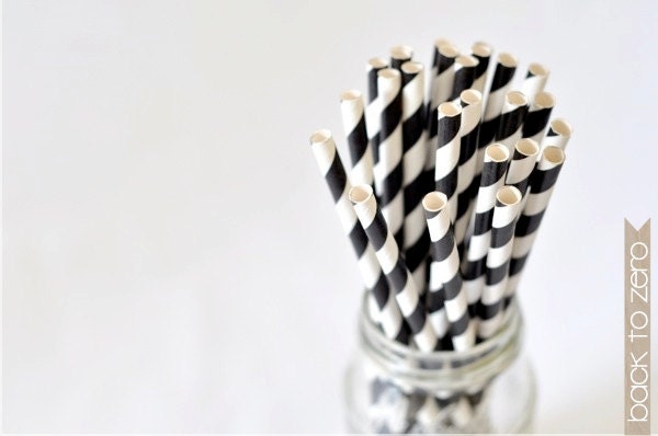 Paper Straw Striped - Black x 25 - BacktoZero