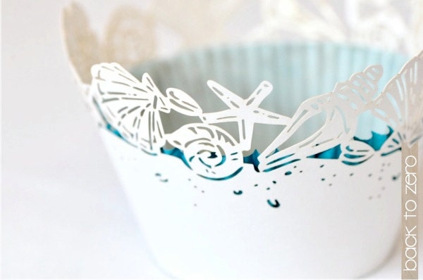 Laser Cut Lace Cupcake Wrappers - Sea Shell x 20