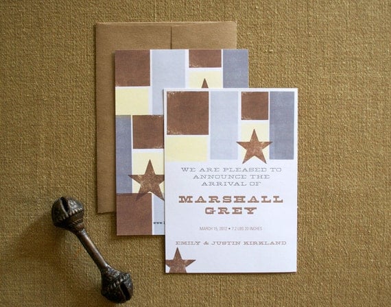 Western Theme Invitation or Announcement, Hatch Print, Stars Il_570xn