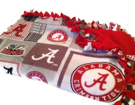 University of Alabama Crimson Tide Fleece Tie Blanket - UA No Sew - College Quilt - Your Favorite Team Design - SEC Football Minky Gift