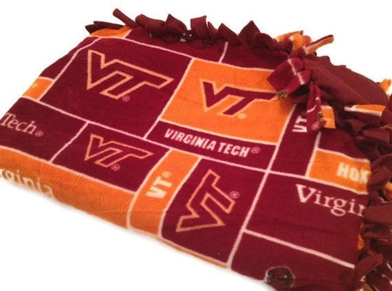 Virginia Tech Hokies Tie Blanket - College No Sew - Fleece VT for ANY one - Great Gift - Adult Size - Baby Shower - Large or Small