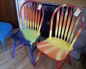 Hand-painted OOAK Pair 2 Wood Rainbow Sunshine Chairs 'PEACE to You' & 'You are My Sunshine' Joyful Tie Dye Colorful Unique Furniture GIFT