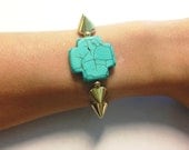 Trendy Turquoise Cross Gold Spike Stud Bracelet