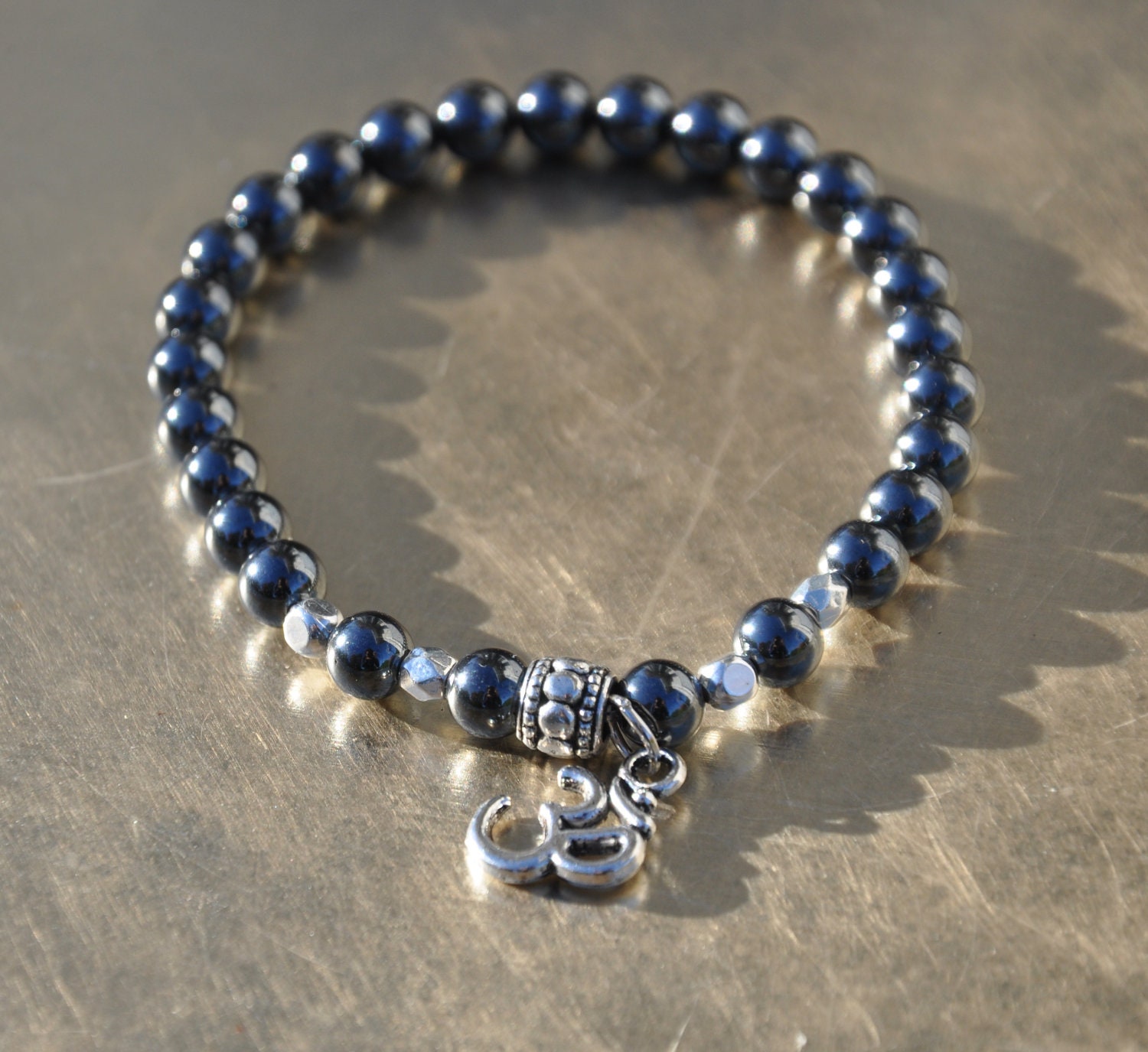 Energizing Hematite Protection Mala Bracelet - 27 Bead Mala , Yoga bracelet , Beaded Bracelet, Prayer bead