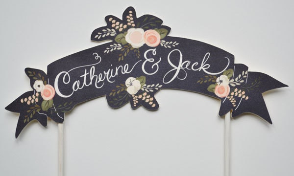 Custom Wedding Cake Topper Bride and Groom Handpainted Names