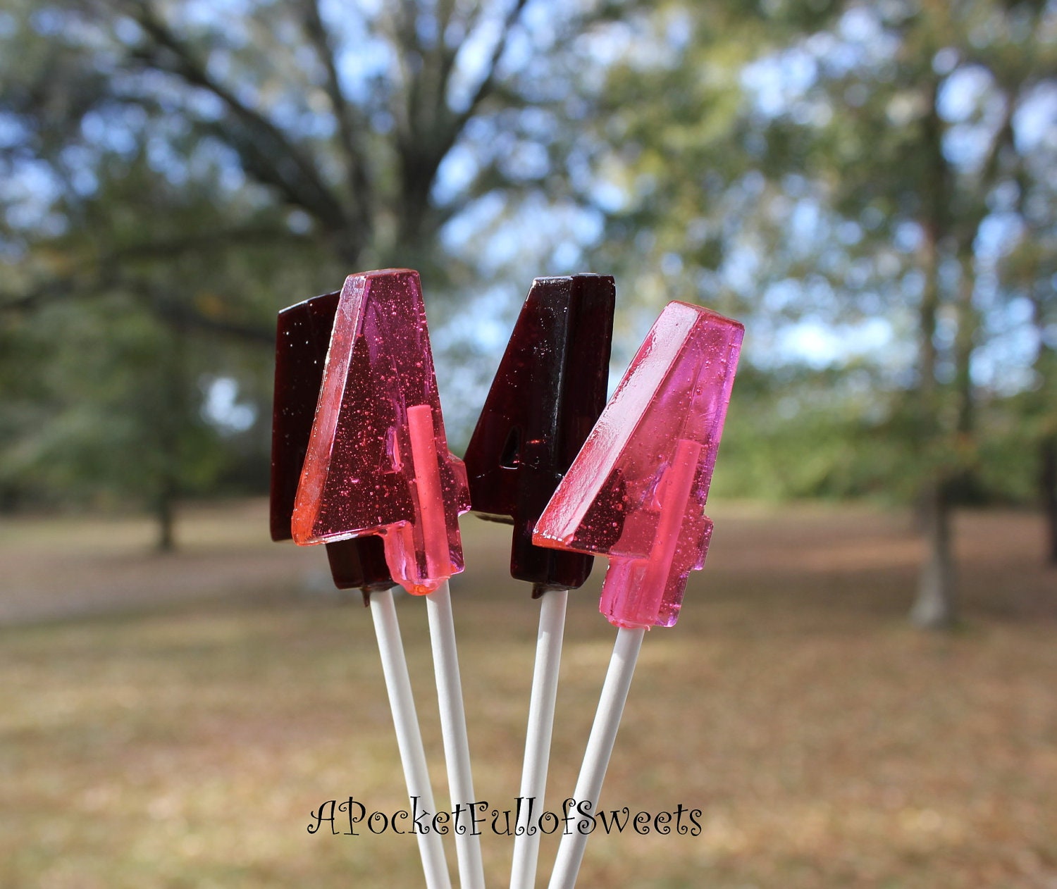 4th Birthday Party Favors Number FOUR Barley Sugar Hard Candy Lollipop Suckers Turning Four 4th Birthday Party
