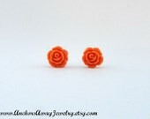 Orange Rose Stud Earrings - Flower Stud Earrings
