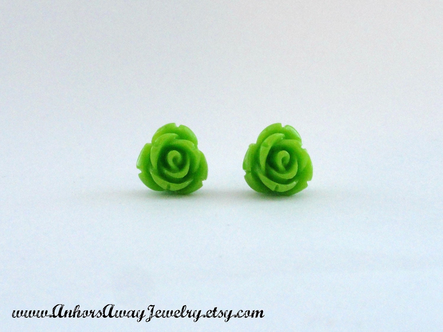 Large Green Rose Stud Earrings - Flower Earrings - Great Gift