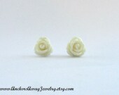 Large White Rose Stud Earrings - Flower Earrings - Great Gift