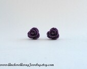 Large Purple Rose Stud Earrings - Flower Earrings - Great Gift