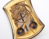 Victorian Brass Bouquet Brooch Lily Filigree Leaf