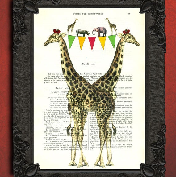 Giraffe Print - Vintage Dictionary Art Print Giraffe Home Decor