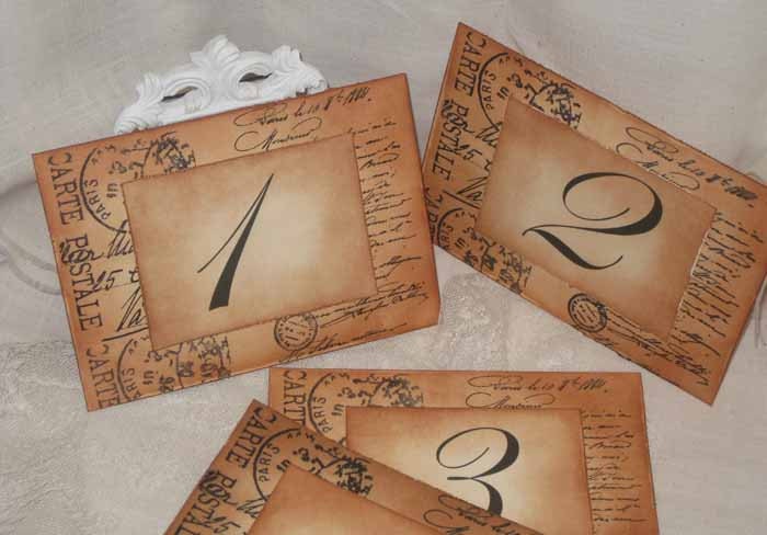 French Vintage Style French Script Carte Postal Luxury Table Numbers/Names Wedding Original Design