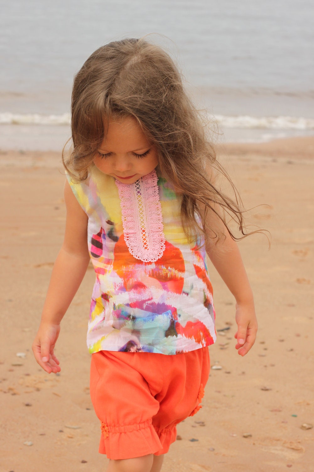 FREE SHIPPINg use coupon code FREESHIP /Summer girls blouse B10 spring pink multicolored cotton top with lace