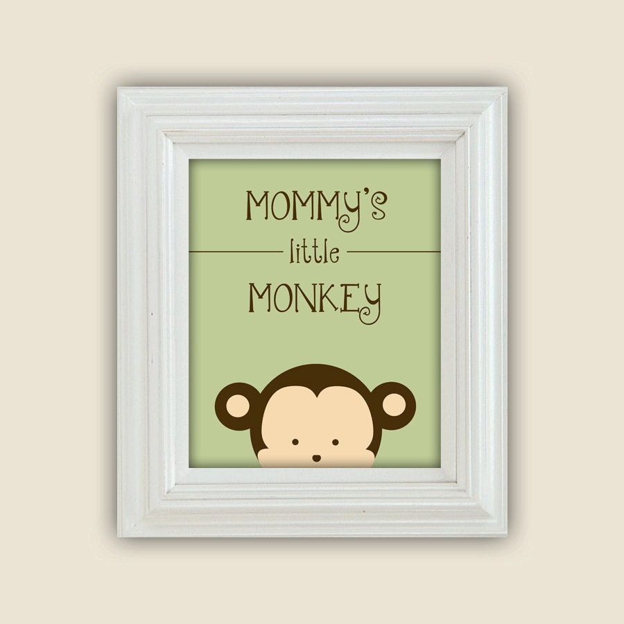 Mommy's Little Monkey Printable Peekaboo Wall Art Digital JPEG File Nursery Decor