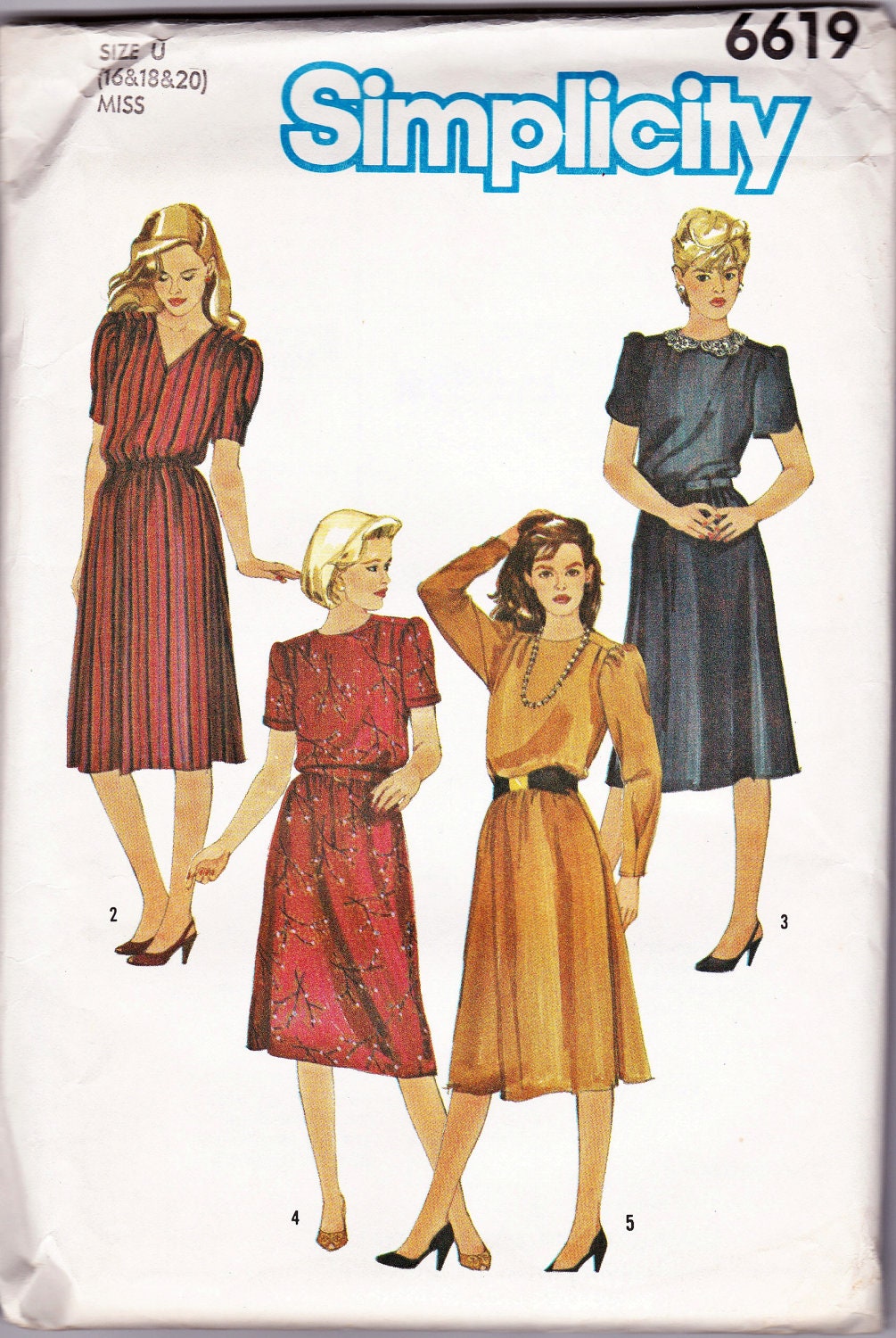 Simplicity 6619 Vintage 80s Dress with Belt Pattern, UNCUT