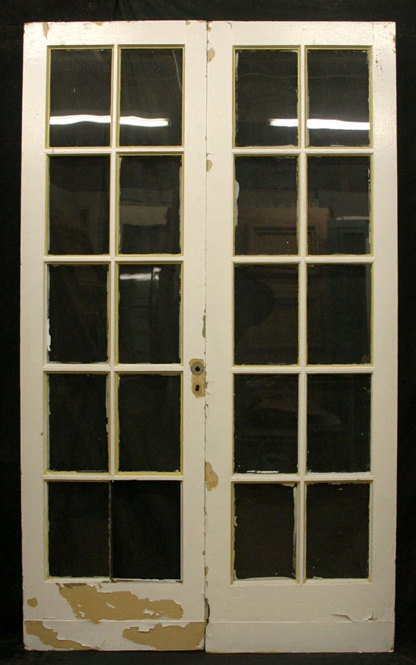 48"x80 Antique Pair French Interior Fir Double Doors Window Wavy Glass Lite Pane