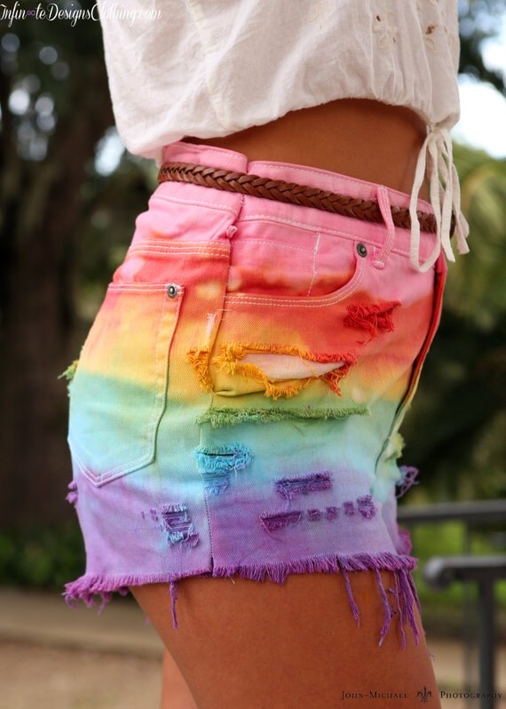 Ariel-hand dyed rainbow high waisted shorts