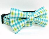 Pastel Blue Plaid Dog Collar with bow tie set((Mini,X-Small,Small,Medium ,Large or X-Large Size Bow tie)- Adjustable