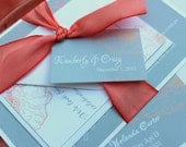 Wedding Invitations Coral Grey Orange Hand Dyed Ribbon