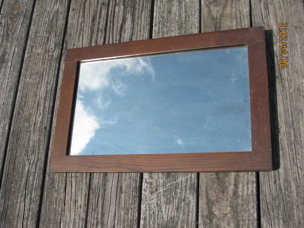 Antique 1920s Mirror in Oak Wood Frame with original patina