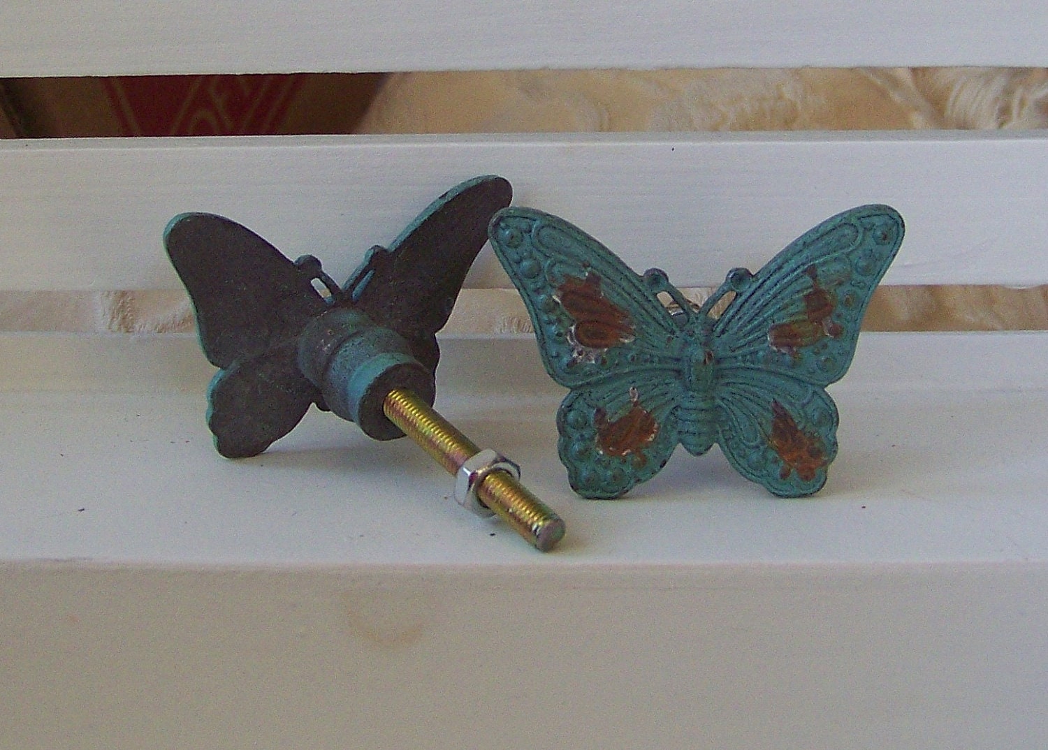 1 Butterfly Dresser Knob-Distresssed Shabby Chic Drawer Pull