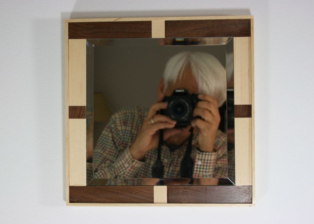 Small Wall Mirror with Maple and Black Walnut Geometric Pattern