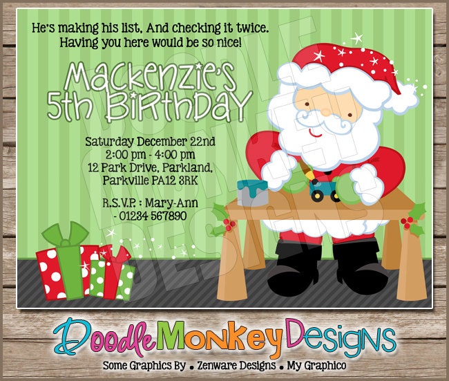 Santas Workshop Party Invitation -  DIY PRINTABLE Digital Invitation