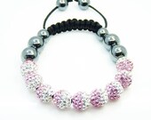 WOW Hot Sell Fine  9x10MM Brilliant Pink & White  Crystal stones Bead Pave Disco Ball Rhinestone Macrame Bracelet/XB137