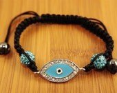 Rhinestone Framed Turquoise Evil Eye Brooch Shamballa Bracelet FREE SHIPPING USA