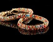 Summer Necklace Colorful Swarovski crystals crocheted 14K gold-filled wire