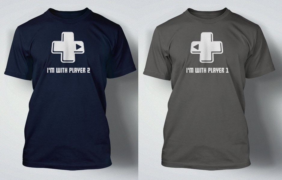 Funny Video Game T-Shirt - I'm With Player 1 or 2 Tee Shirt T Shirt Geek video games Mens Ladies Womens Youth Kids