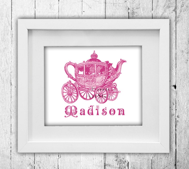 Custom Art print - Princess Room - Personalized name Poster Print - Pretty in pink - Fairy Tail Wall art - Cinderella carriage -  Girls room