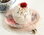 Lace Cupcake Trinket and Keepsake Box with Secret Compartment- Baked full of Whimsy and made with Lace, Doily & Cherry