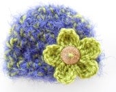 Crochet Purple/Green Fuzzy Newborn Beanie