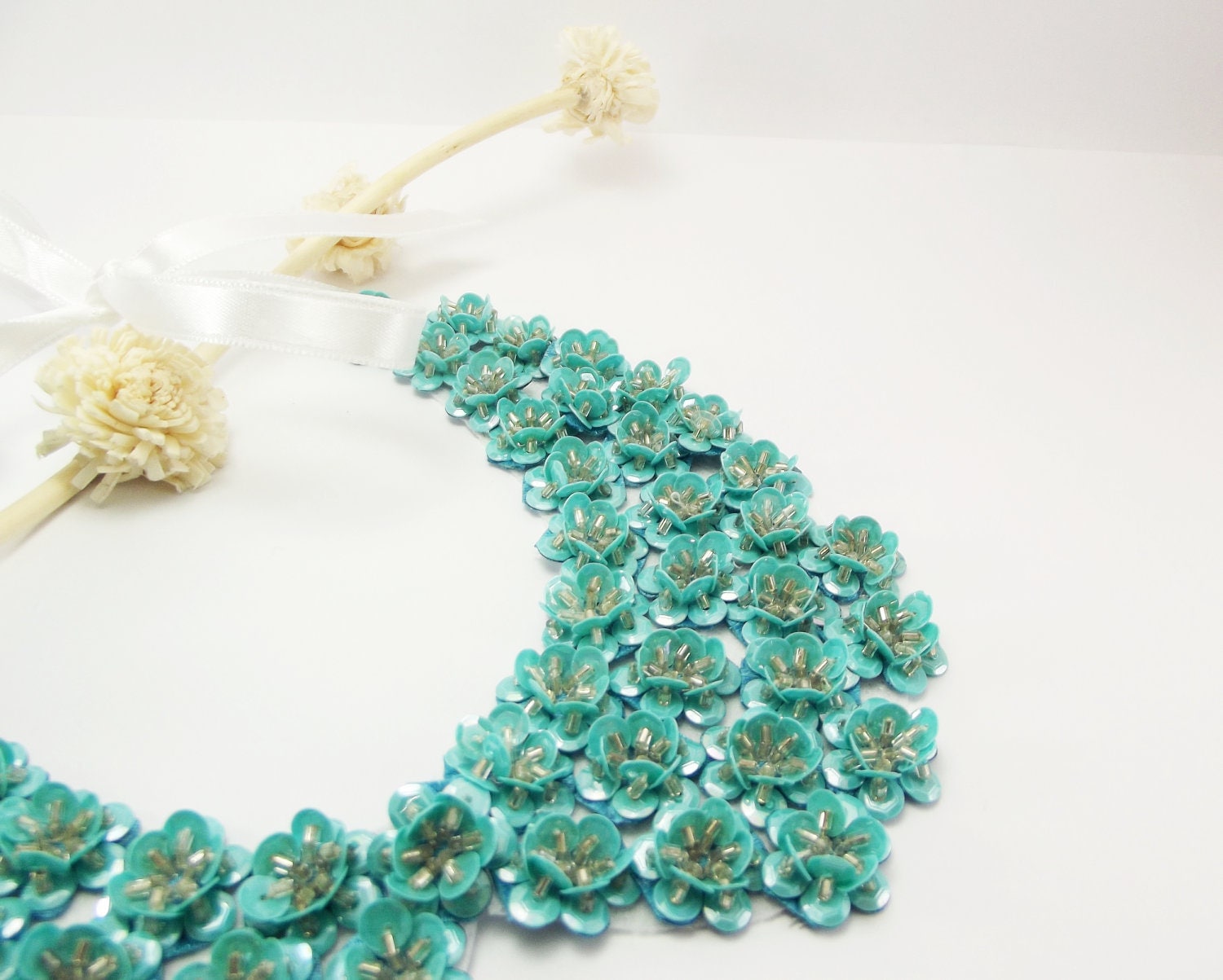 Turquoise Peter Pan Collar, Collar Necklace, Beads, Handsewn Beaded, Detachable Collar